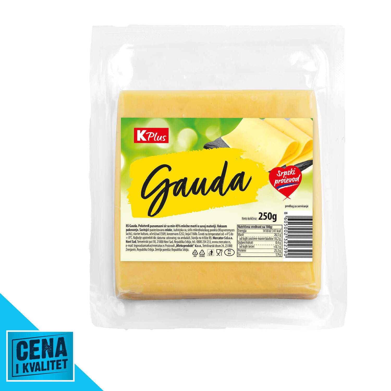 K Plus Sir gauda punomasni 45% m.m 250g