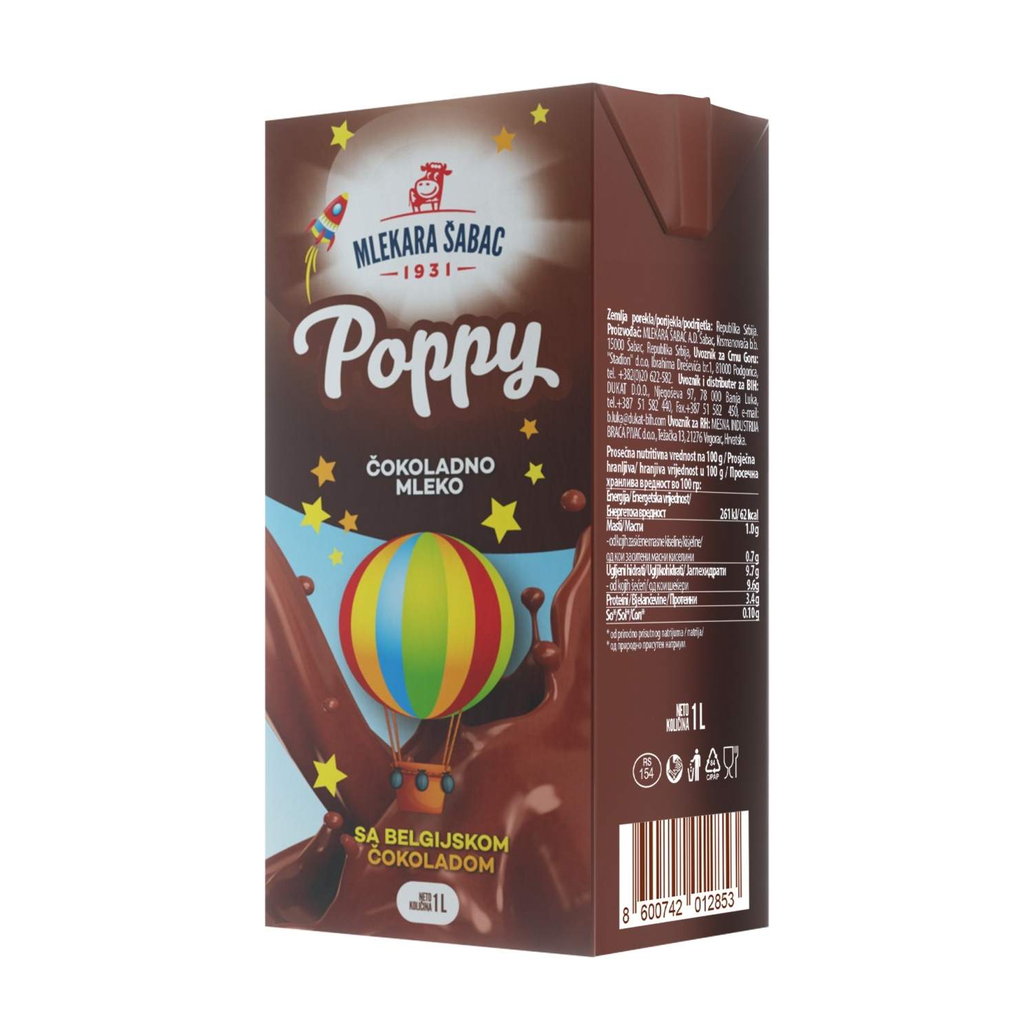 Mlekara Sabac Poppy cokoladno mleko belgijska cokolada 1L