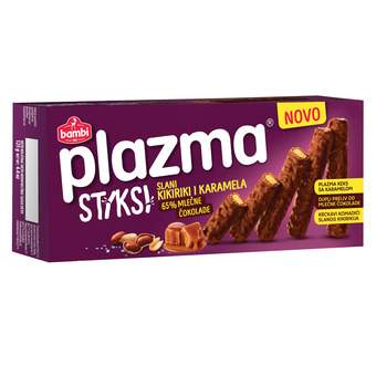 KEKS PLAZMA STIKSI 120G SLANI KIKIRIKI I KARAMELA PRELIVEN MLEČNOM ČOKOLADOM BAMBI (24)
