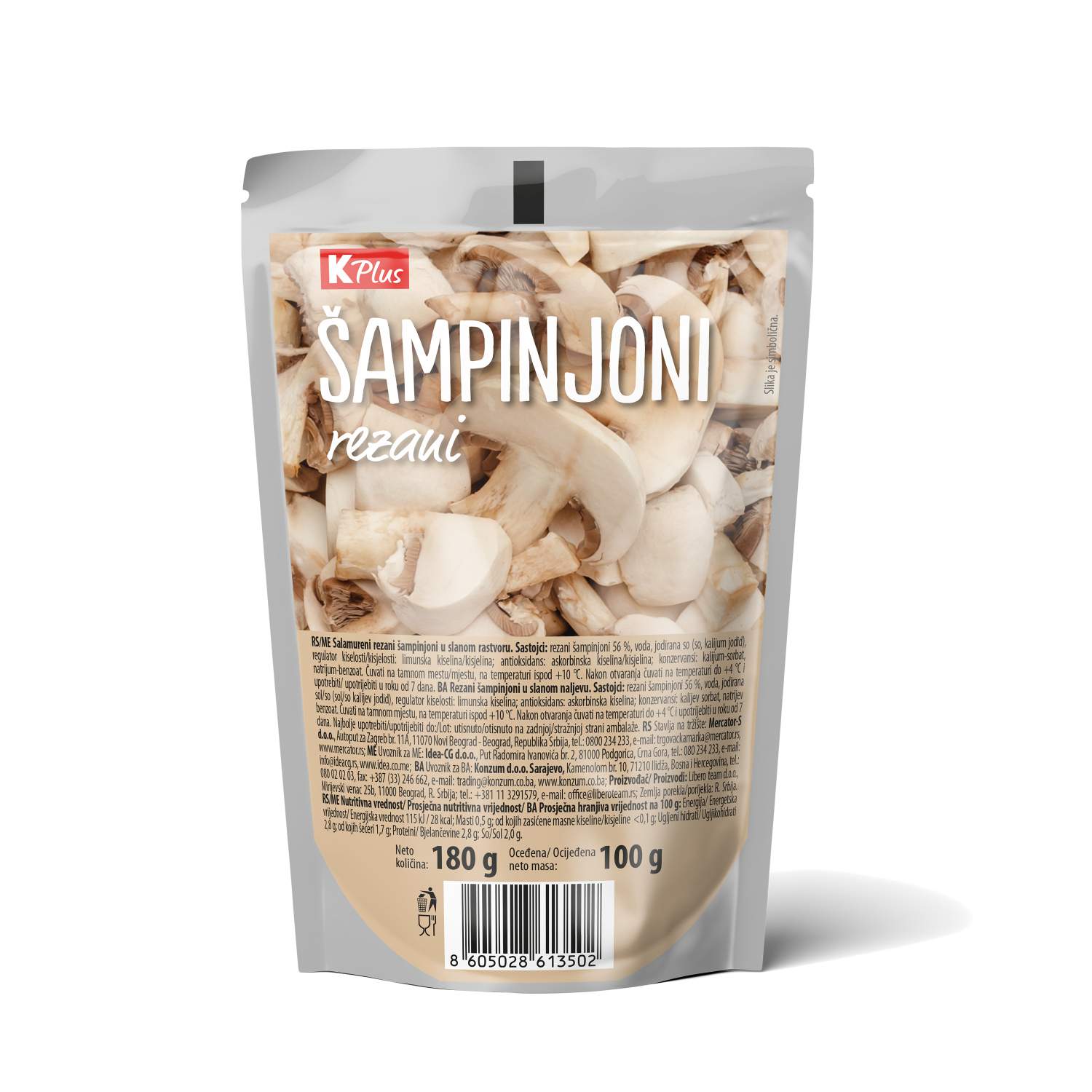 K Plus Sampinjoni seckani 180g